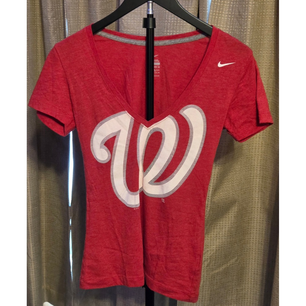 Nike Washington Nationals V-Neck T-Shirt Women's Size XS Red MLB